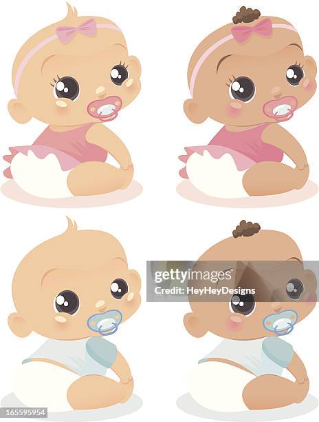 vier babys! - weibliches baby stock-grafiken, -clipart, -cartoons und -symbole