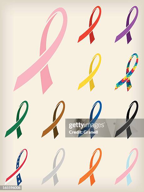 stockillustraties, clipart, cartoons en iconen met set of thirteen awareness ribbons - aids awareness ribbon