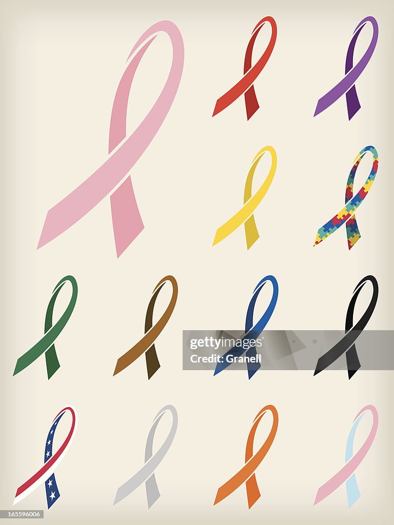 Set of thirteen awareness ribbons