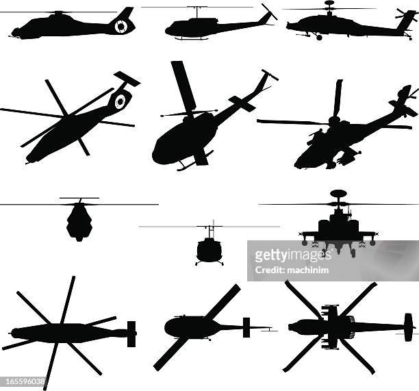 stockillustraties, clipart, cartoons en iconen met military helicopter silhouette - apache helikopter