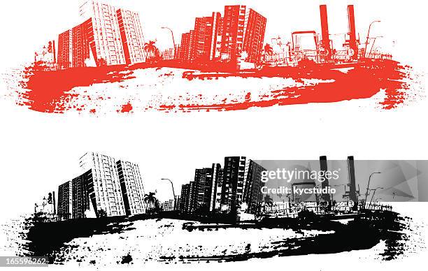 grunge-skyline - industriegebiet stock-grafiken, -clipart, -cartoons und -symbole