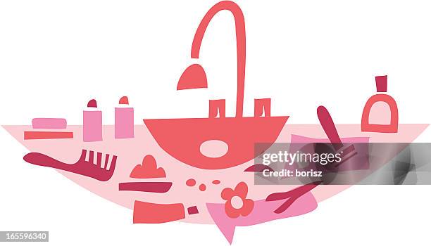 ladies room - toothbrush sink stock illustrations