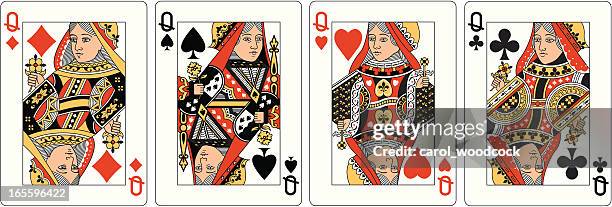 stockillustraties, clipart, cartoons en iconen met four queens two playing card - hartenvrouw