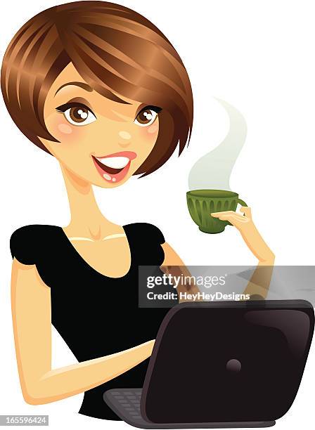 computer savvy - student typing on computer stock illustrations