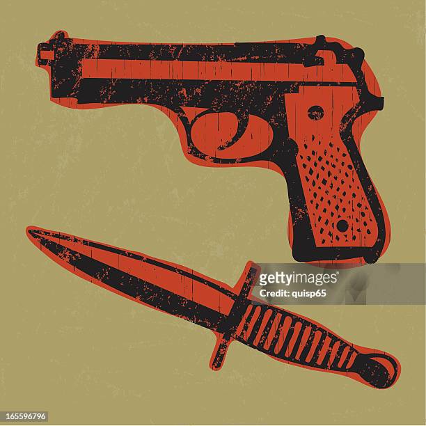 stockillustraties, clipart, cartoons en iconen met crime scene weapons - handgun