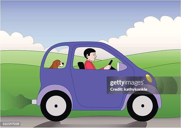 einem kleinen auto fahren - compact car stock-grafiken, -clipart, -cartoons und -symbole