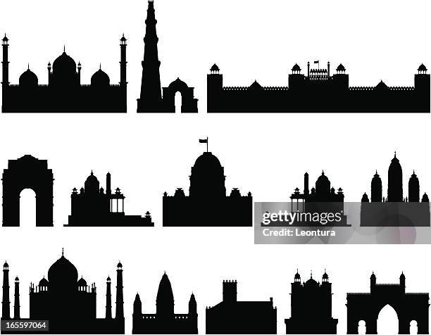 sehr detaillierte indischen gebäude - mumbai gateway of india stock-grafiken, -clipart, -cartoons und -symbole