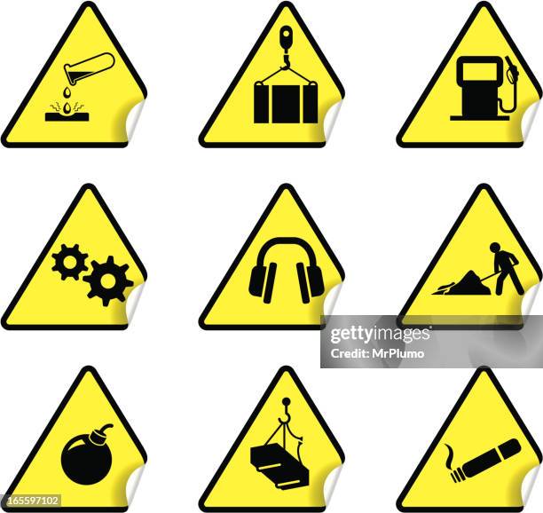 safety warning sticker set 7 - ear protection stock illustrations