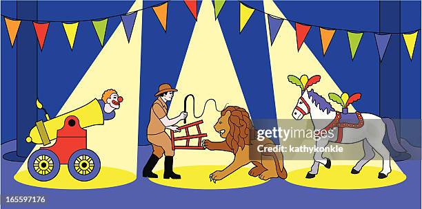 stockillustraties, clipart, cartoons en iconen met three ring circus - dompteur