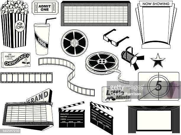 movie components bw - theatre banner commercial sign stock illustrations