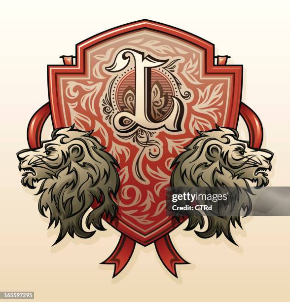 lion shield / heraldry series - letter l stock illustrations