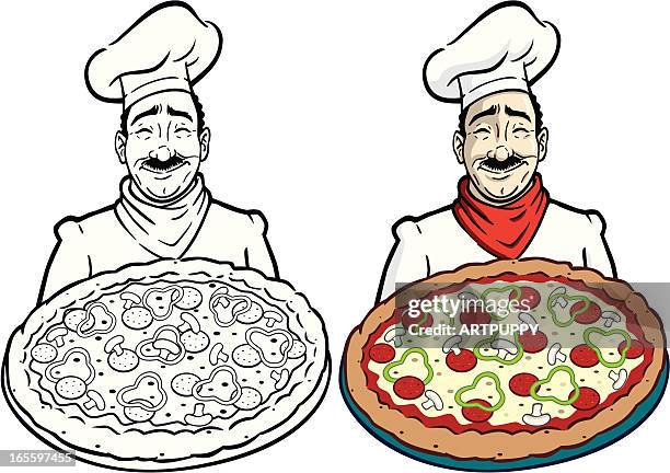 ilustrações de stock, clip art, desenhos animados e ícones de chef com pizza - pimentão verde