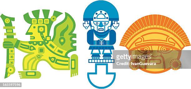 ilustrações, clipart, desenhos animados e ícones de logotipos asteca - aztec