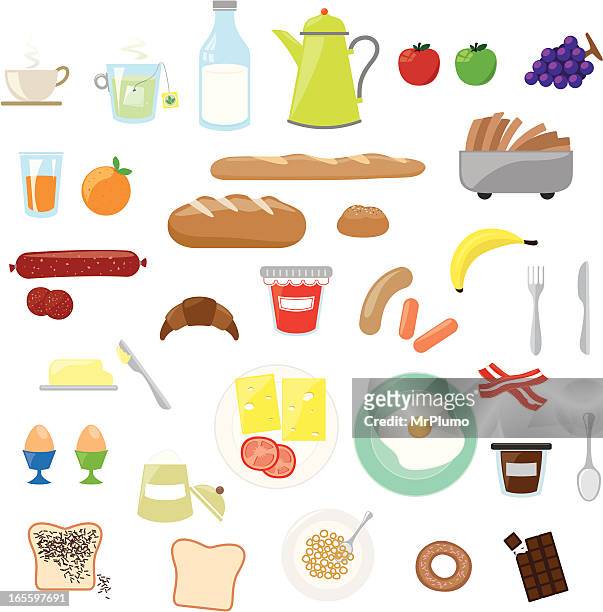 frühstück-set - glazed food stock-grafiken, -clipart, -cartoons und -symbole