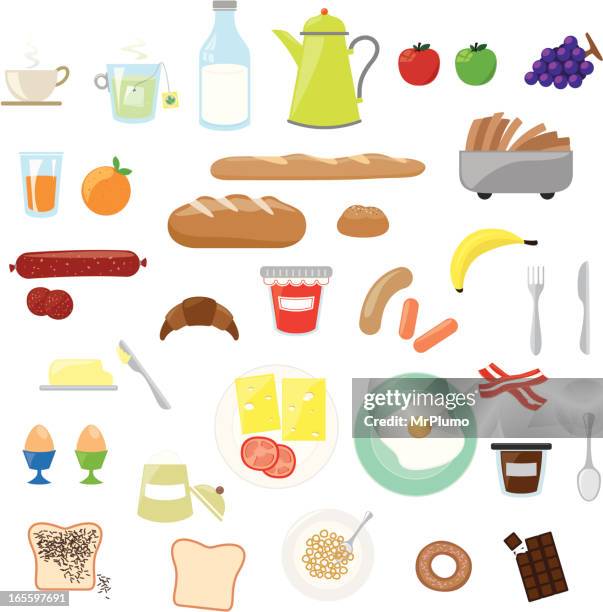 illustrations, cliparts, dessins animés et icônes de le petit déjeuner ensemble - jus de fruit illustrations