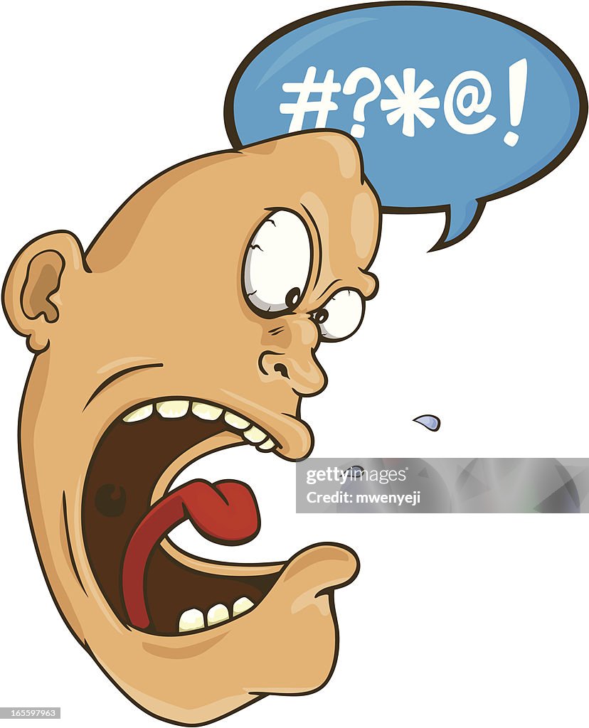 Very angry cursing head of a man