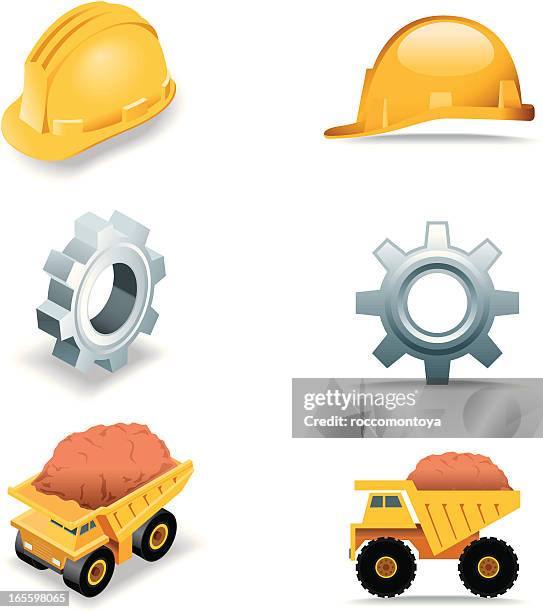 ilustraciones, imágenes clip art, dibujos animados e iconos de stock de conjunto de iconos de la industria - casco duro