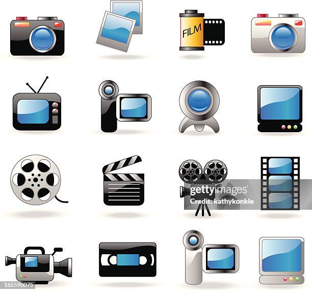 photo, film and video icons - film canister stock illustrations