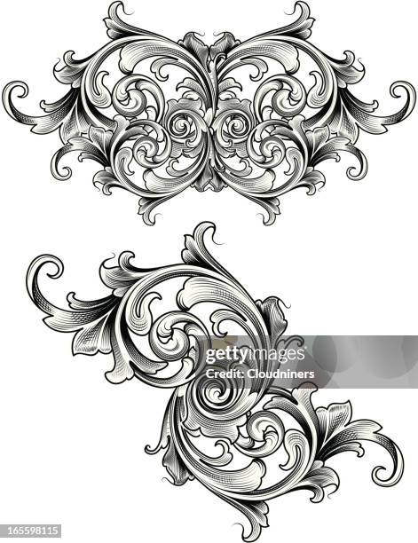 victorian shaded scroll - victorian pattern stock illustrations