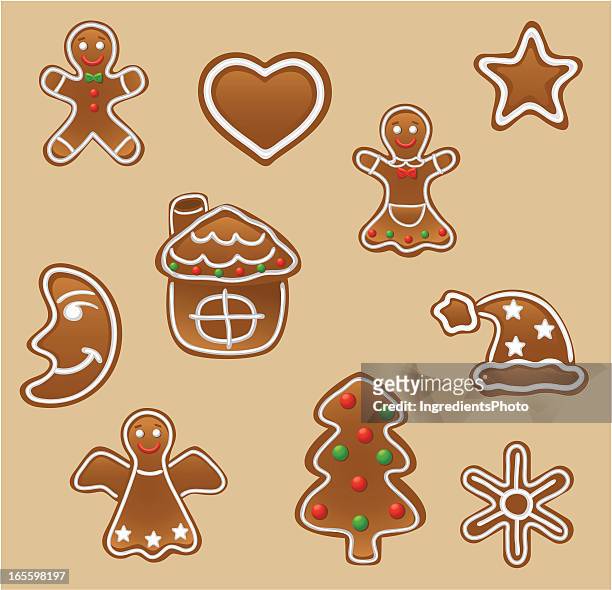 gingerbread cookies set - gingerbread house cartoon stock illustrations