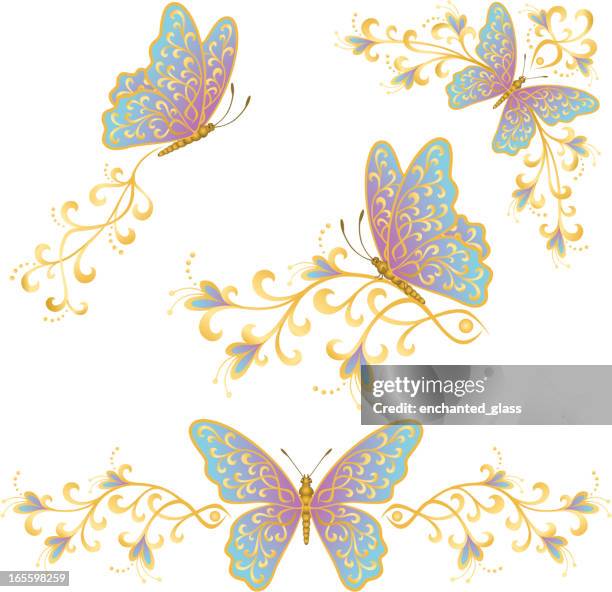butterflies and scrolls - gold scroll stock illustrations