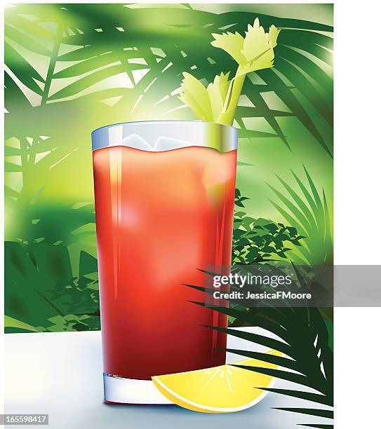 bloody mary im tropischen paradies - vegetable juice stock-grafiken, -clipart, -cartoons und -symbole