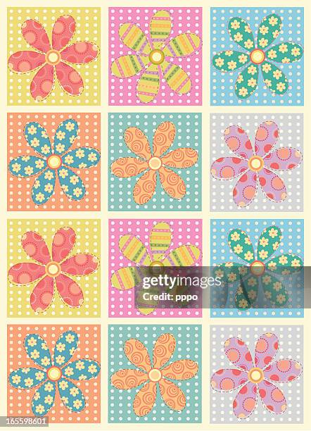 patches of flowers - sewing patch stock illustrations