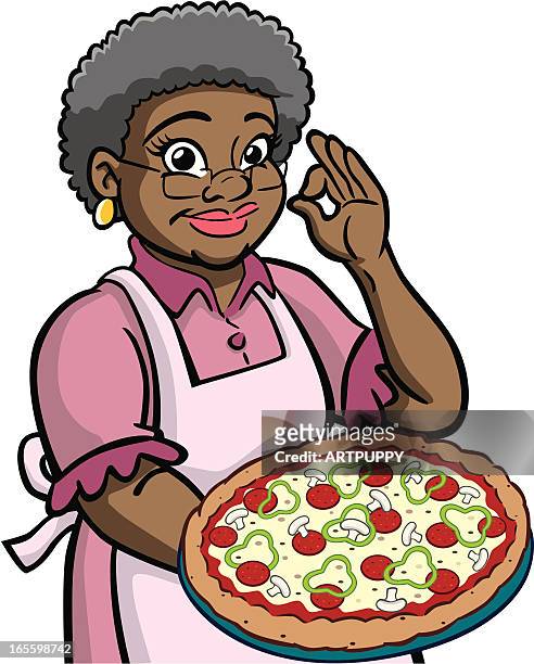 African American Granny Holding Pizza High-Res Vector Graphic - Getty Images