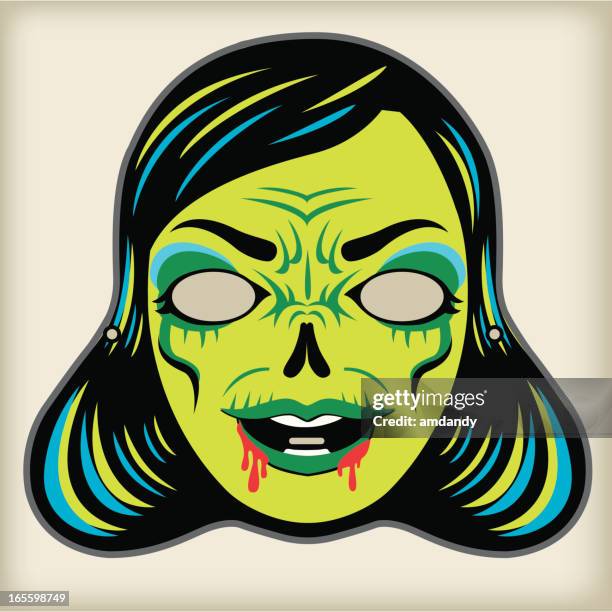 stockillustraties, clipart, cartoons en iconen met zombi lady - vintage mask series - lelijkheid