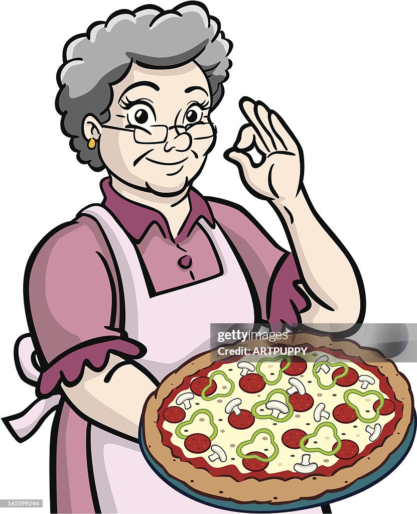 Granny With Pizza High-Res Vector Graphic - Getty Images