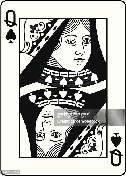 pikdame schwarz und weiß kopf. - spielkarte dame stock-grafiken, -clipart, -cartoons und -symbole