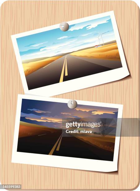 highway morning and evening - wind farm sunset stock illustrations