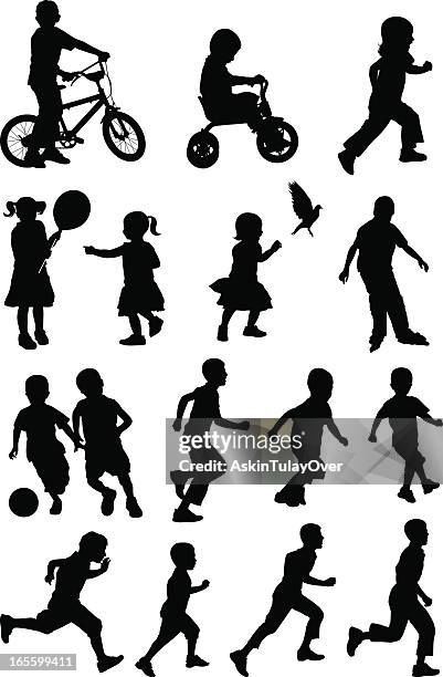 stockillustraties, clipart, cartoons en iconen met black silhouettes of children at play on white background - naughty in class