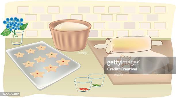 baking cookies - baking sheet stock illustrations