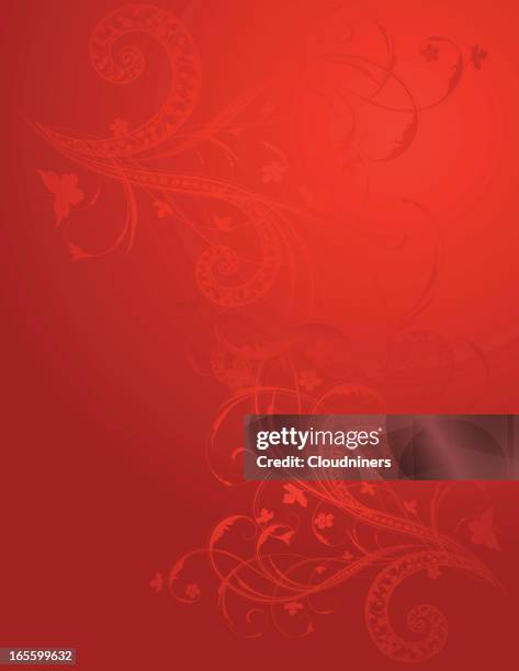 red and scroll background - vine leaf pattern stock illustrations