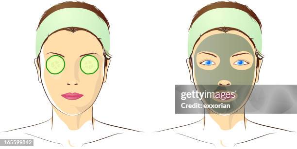 kosmetische behandlung - gurkenmaske stock-grafiken, -clipart, -cartoons und -symbole