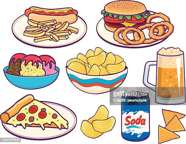 stockillustraties, clipart, cartoons en iconen met unhealthy lunches - nachos