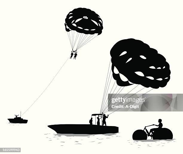 water sports vector silhouette - parascending stock illustrations