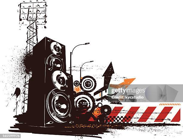 audio speakers and grunge elements - music graffiti stock illustrations