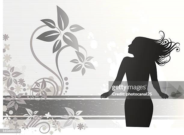 girl leaned on a banner - teenager alter stock illustrations