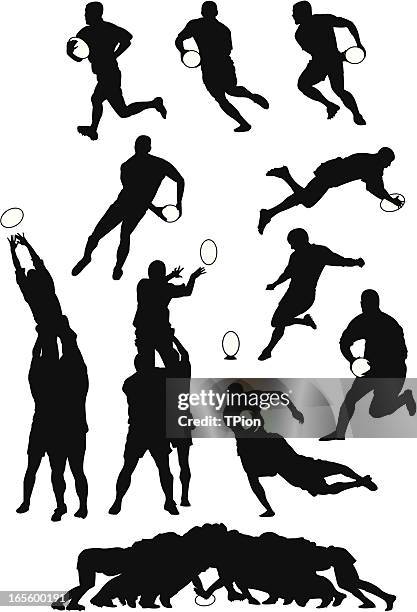 illustrazioni stock, clip art, cartoni animati e icone di tendenza di spostamento di rugby - mischia rugby