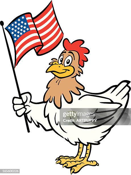 chicken holding american flag - cartoon chickens stock illustrations