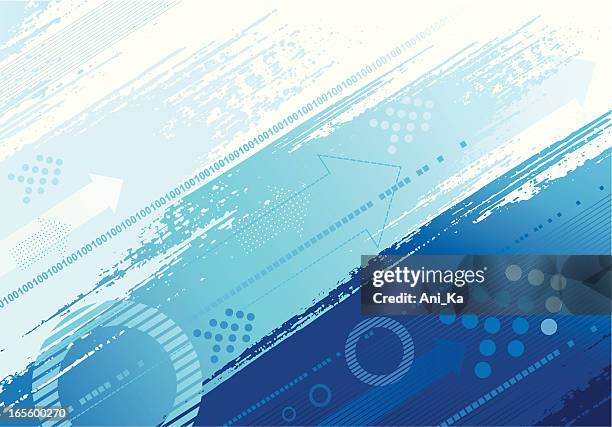 diagonal line and geometric shapes vector background in blue - same direction stock illustrations
