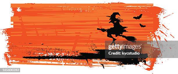 stockillustraties, clipart, cartoons en iconen met halloween banner with witch - ugly witches