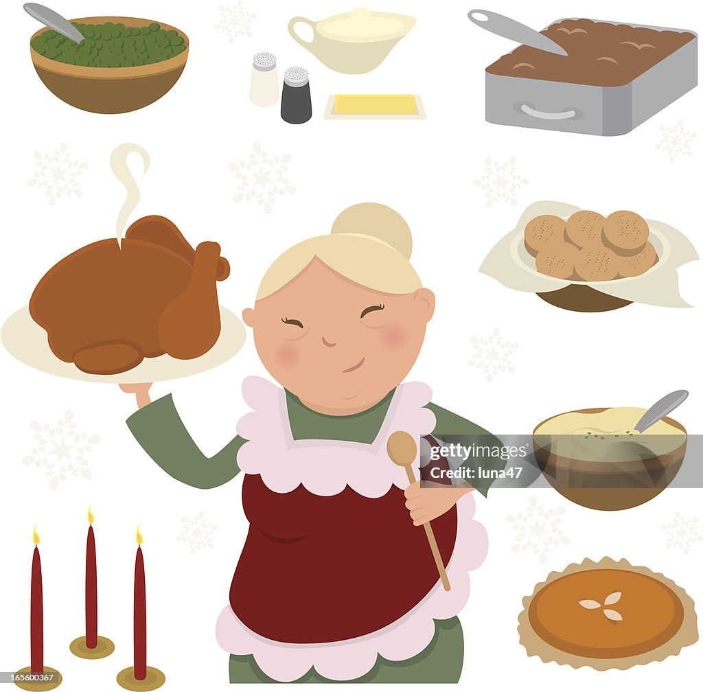 Grandma with Food Design Elements for Christmas