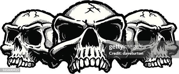 skull trio b&w ii no background - fang stock illustrations