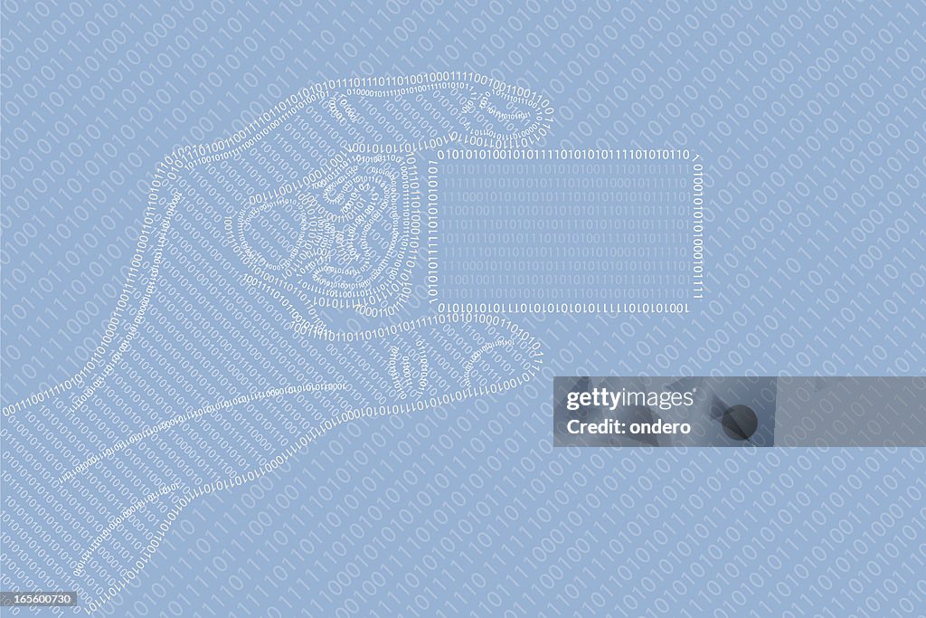 With binary code business card in a hand