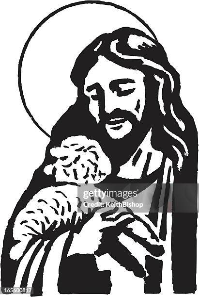jesus and lamb - jesus lamb stock illustrations