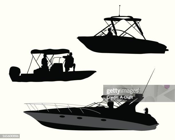 recreational boating vector silhouette - motorboat stock illustrations