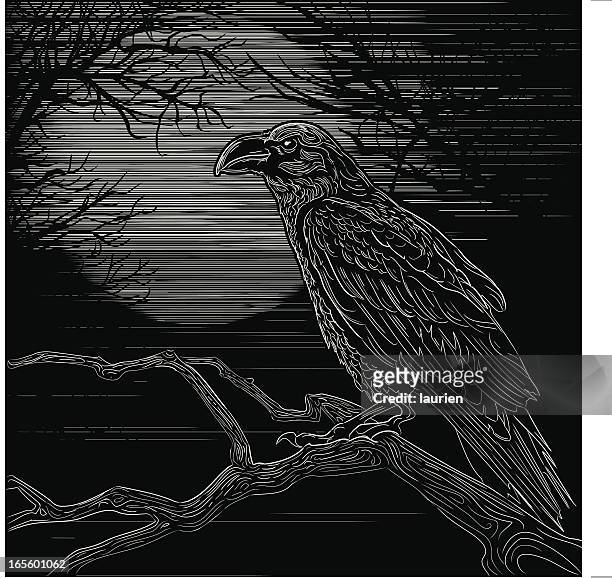 raven - woodcut stock illustrations